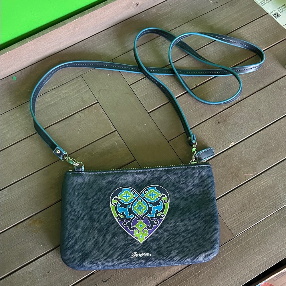 Brighton‎ Summer Heart Mini Crossbody bag in navy blue faux leather.